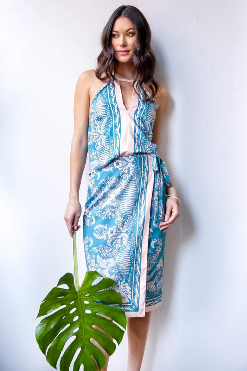 Botanical Skirt Set - Teal and Pink